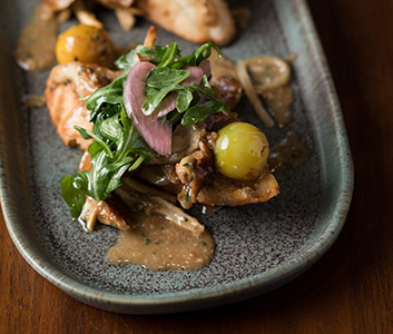 Specialty sustainable hyper-locally grown mushrooms on toast at The Hope Farm Fairhope AL