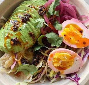 gorgeous colors and healthy fats, protein on this salad from San Francisco