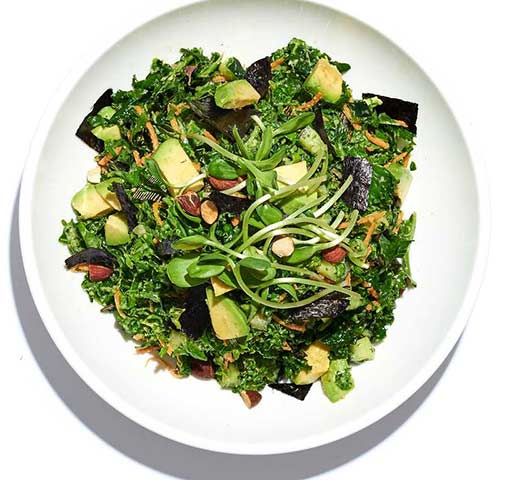 healthy organic kale sea vegetables salad in San Francisco Cafe Gratitude pop up