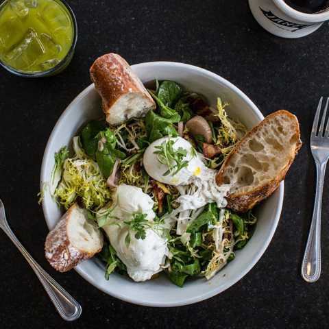 A beautiful healthy breakfast salad at Jane's on Fillmore/Larkin in San Francisco, CA