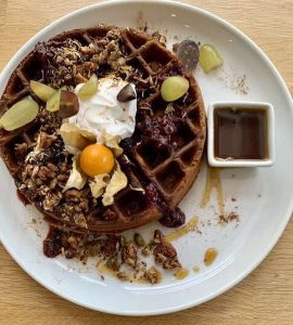 healthy organic grain-free and gluten-free waffles at Bastion make a filling delicious breakfast in Portland, OR