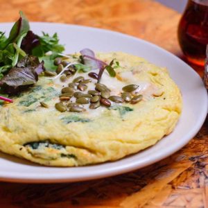 Healthy breakfast veggie frittata with side salad served all day at Cafe Lift in Haddonfield, NJ