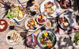 Beautiful healthy breakfast dishes in CA Wine Country sourced from a local organic farm, Farmstand at Farmhouse Inn, Forestville