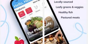 Photo of Healthy Anywhere app showing curated recommendations for local healthy restaurants with sustainable practices and delicious dishes