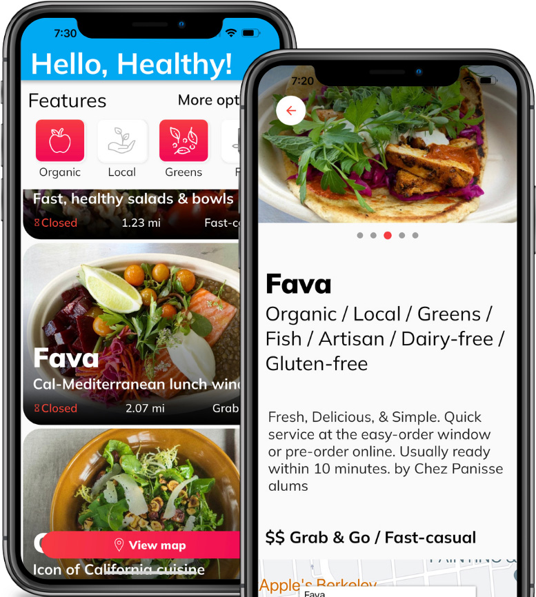 Healthy Anywhere's unique app and filter for finding highly sustainable and nutritious meals at restaurants on the go