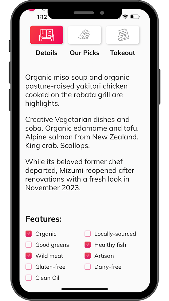 Finding a great dinner option in Las Vegas with healthy Organic miso soup using the Healthy Anywhere app