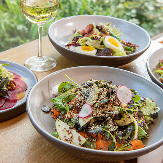 Healthy grain and egg bowls at brunch at the Garden Restaurant at the Barnes Foundation