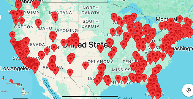 Healthy Anywhere App locations coverage map as of Jan 1, 2025