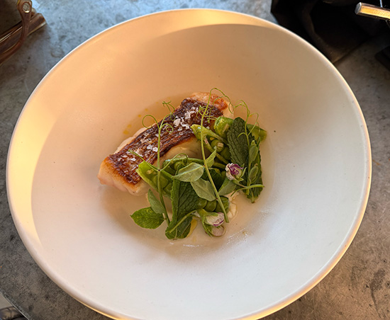 Local spring rockfish with spring peas and herbs, Bar Le Côte, Los Olivos CA