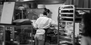 Sway cooks at allergen-free bakery, Forest & Flour in Fremon, CA.